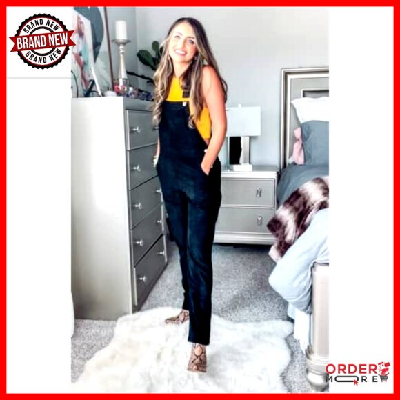 Corduroy Overalls with Adjustable Straps and Pockets, Size Small - Picture 3 of 7